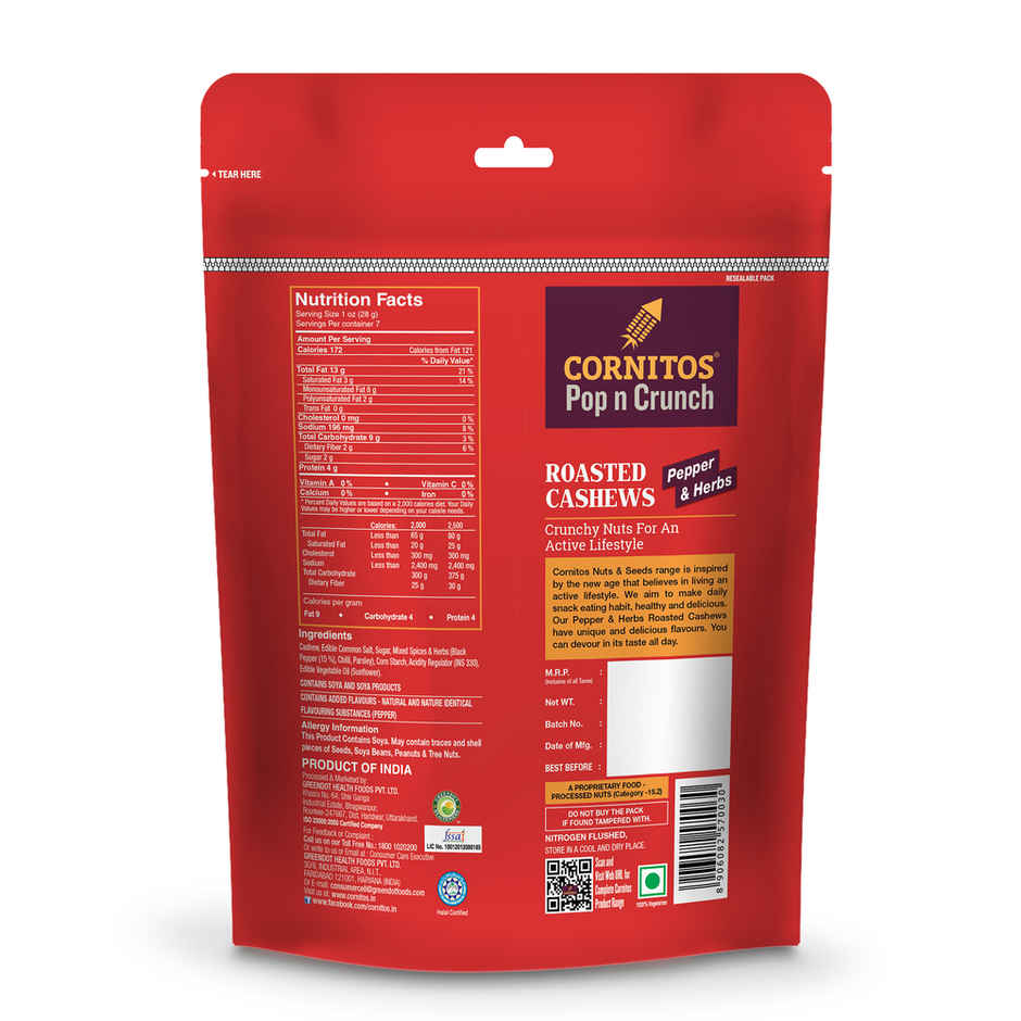 Cornitos Roasted Cashews | Pepper & Herbs