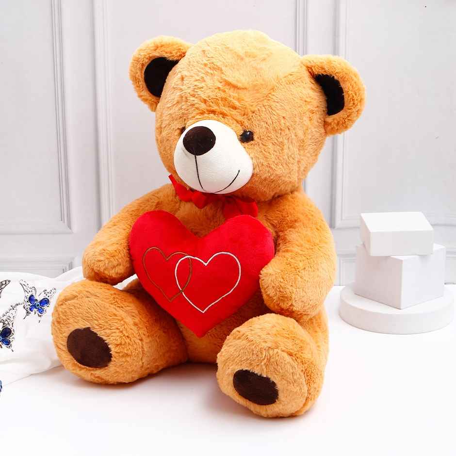 Archies Fluffy Teddy Bear Brown with Red Heart - 50 cm