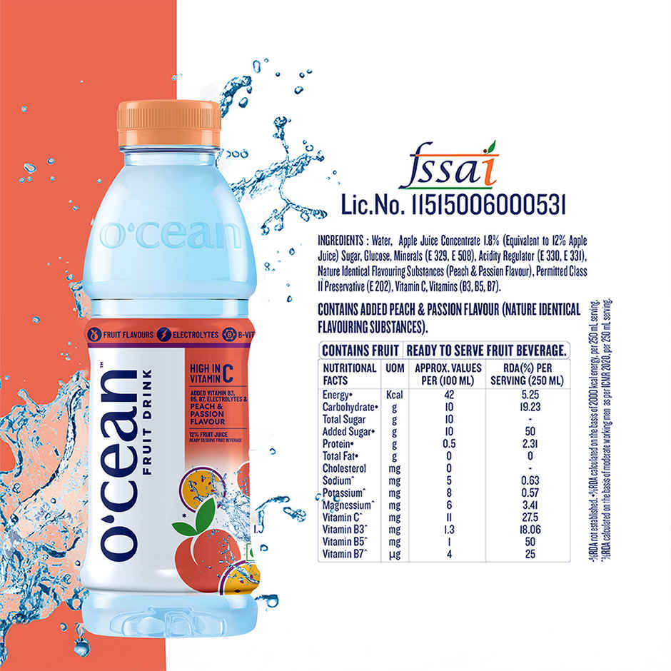 O'cean Beverages Peach and Passion Water Bottle