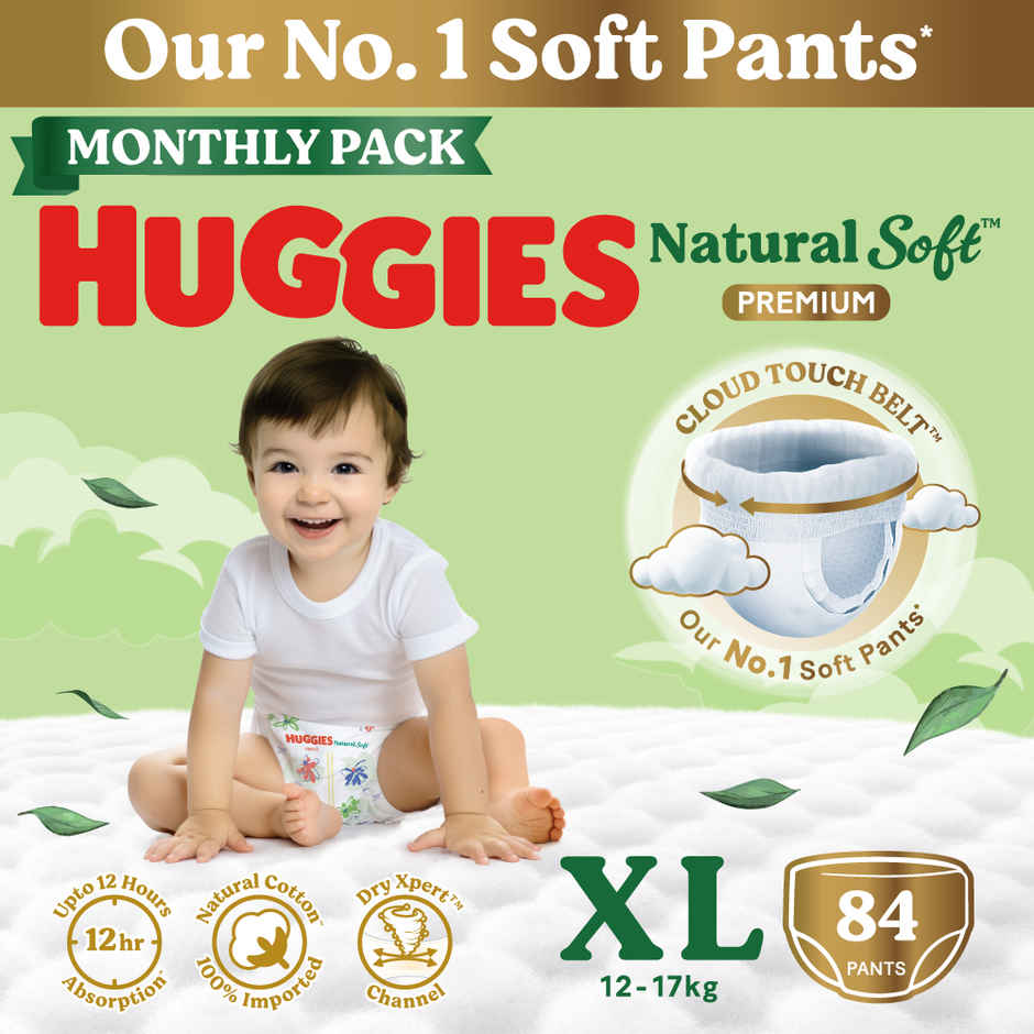 Huggies Natural Soft Premium Baby Diapers | Pant Style | XL | 84 pcs