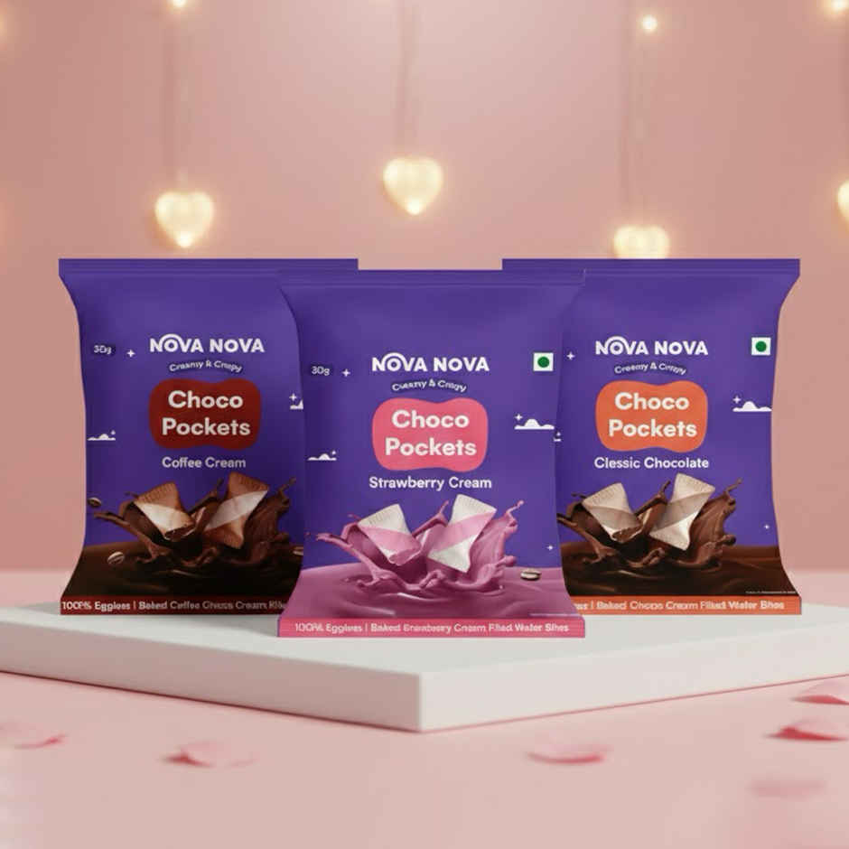 Nova Nova Choco Pockets | Assorted Pack of 3 | Classic Chocolate, Coffee & Strawberry Cream