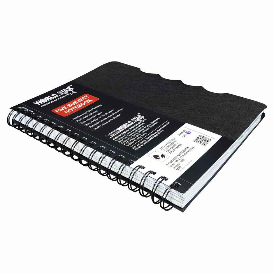 ABK 5 Subject Notebook 70 Gsm Paper Single Ruled 300 Pages 17.6 x 25 cm Spiral Binding