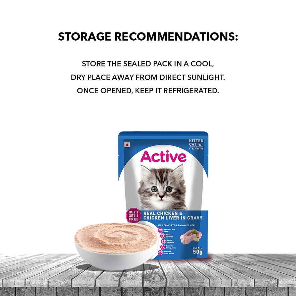 Active Kitten Wet Food, Real Chicken in Gravy, 8 Pouches (Buy 1 Get 1 Free)