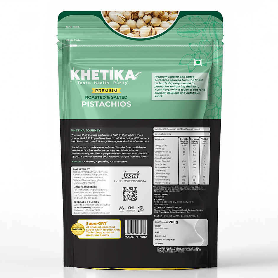 Khetika Premium Roasted and Salted Pistachios | Pista
