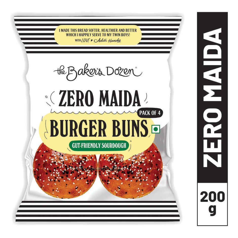 The Baker's Dozen Zero Maida Burger Buns | Whole wheat | Atta Bun | Gut Friendly Sourdough bread