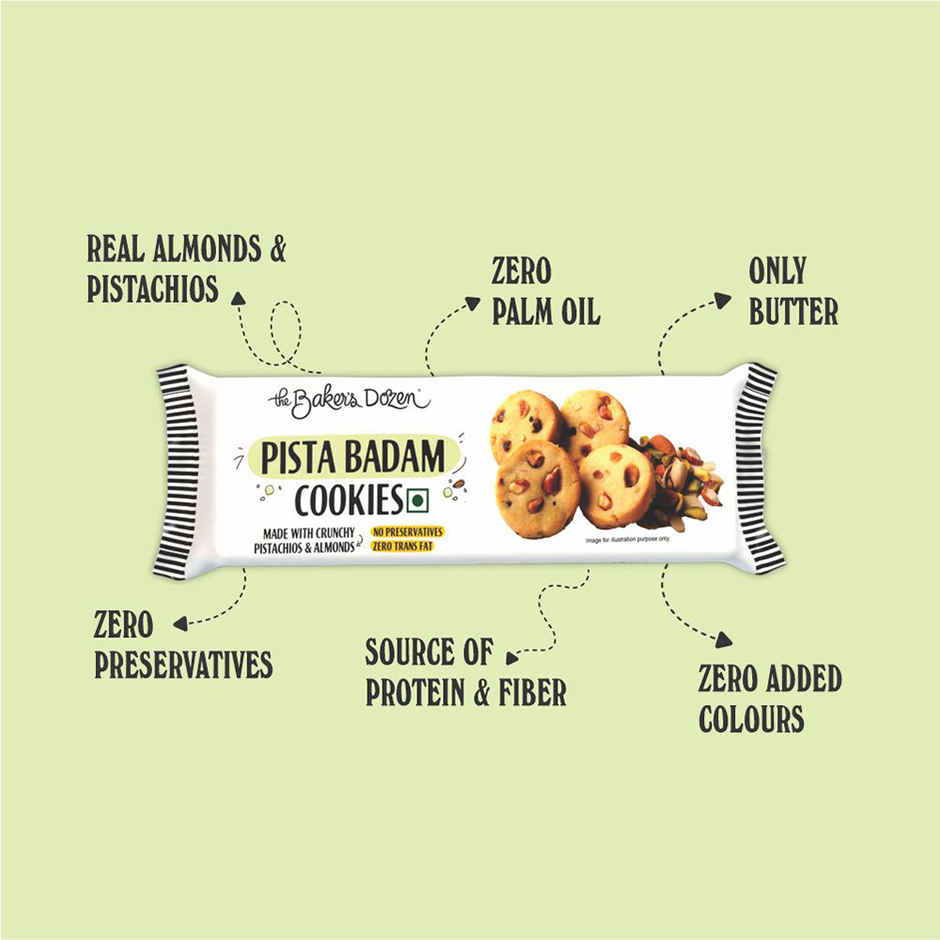 The Baker's Dozen Pista Badam Cookies | Premium Biscuit Handmade Cookies | Pista Biscuit