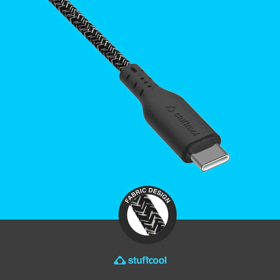 Stuffcool ecolo Type C to C PD 100W Sync & Charge Cable GRS Certified Recycled Plastic compatible with iPhone 15 and 16, MacBooks and laptops that require Type-C PD 100W charging - Black