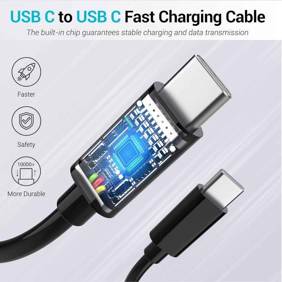 Roarx 45w / 25W Type C to C Cable for Samsung Phones & Type C Devices |1M| Black