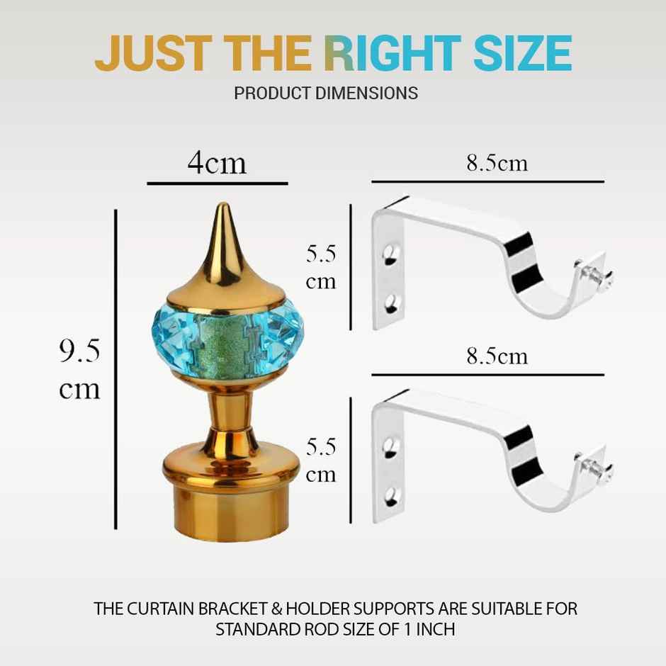 Gloxy Single Diamond Aluminium Curtain Bracket | 1 inch Rod Support | 3 Pair, Gold mix Sky Blue