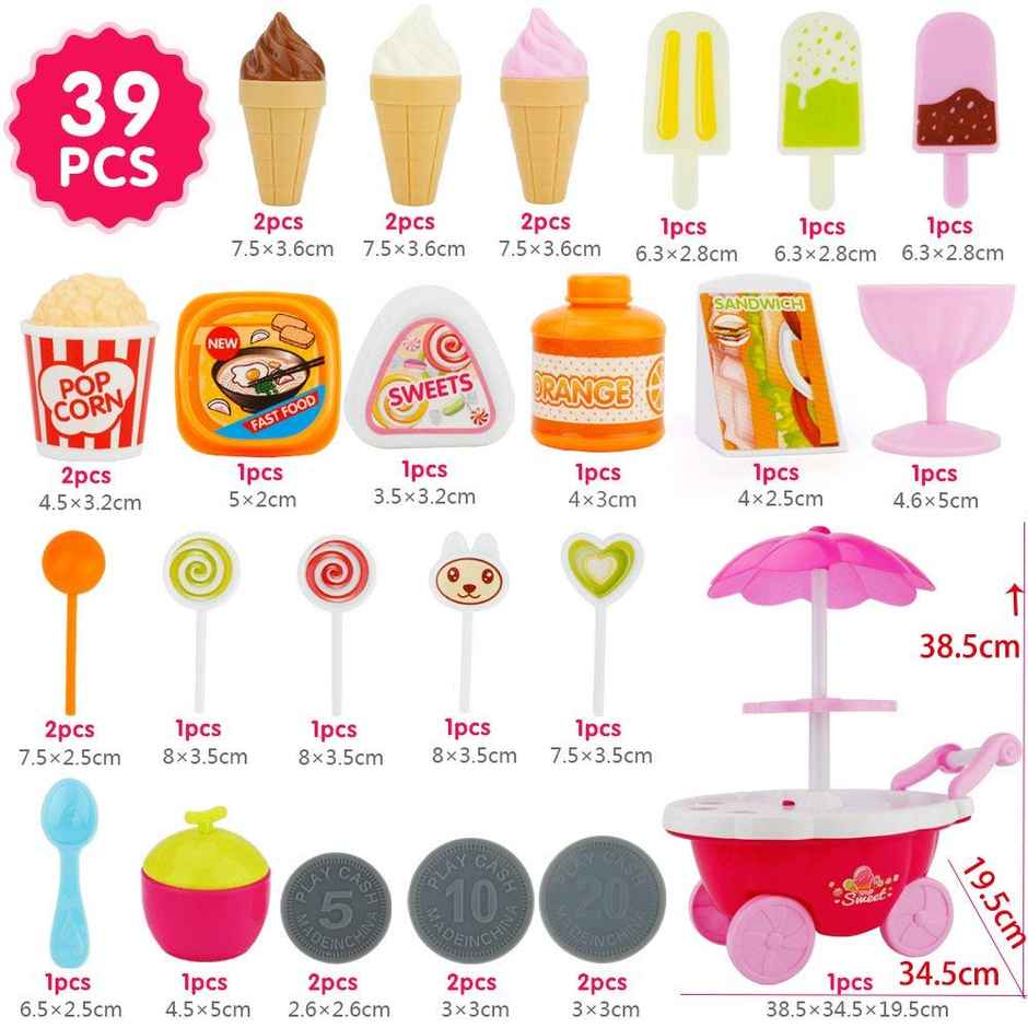 Toyshine Ice Cream Kitchen Play Set | 2 + Years | Pink | Plastic | 39 Pcs