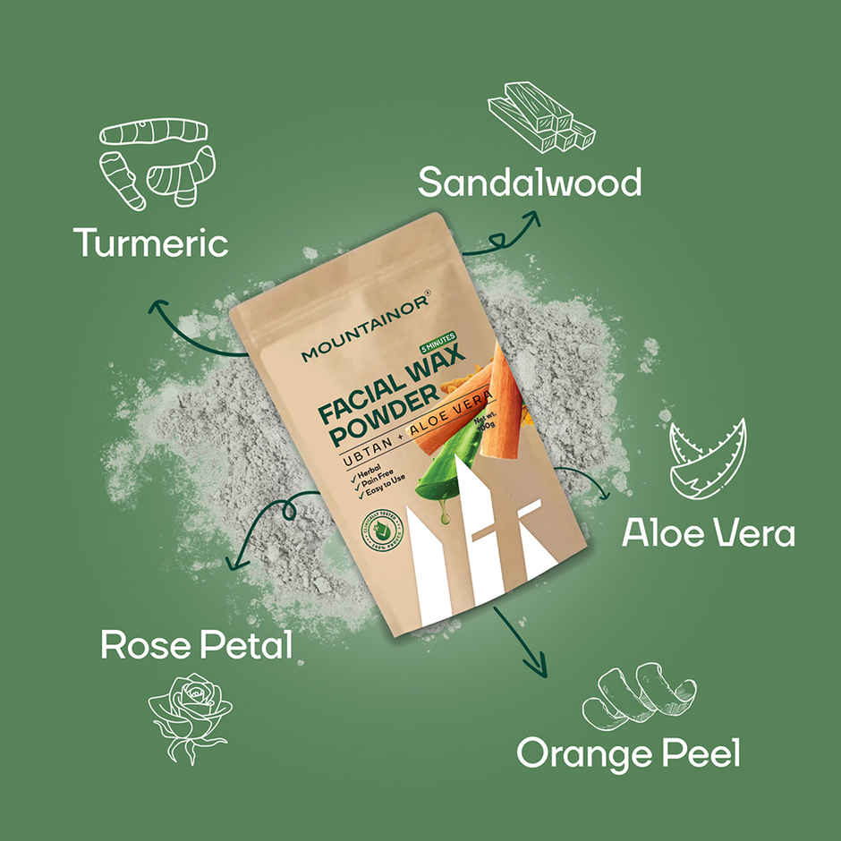 Mountainor Facial Hair Removal Wax Powder With Turmeric & Aloevera Painless Herbal Hair Remover