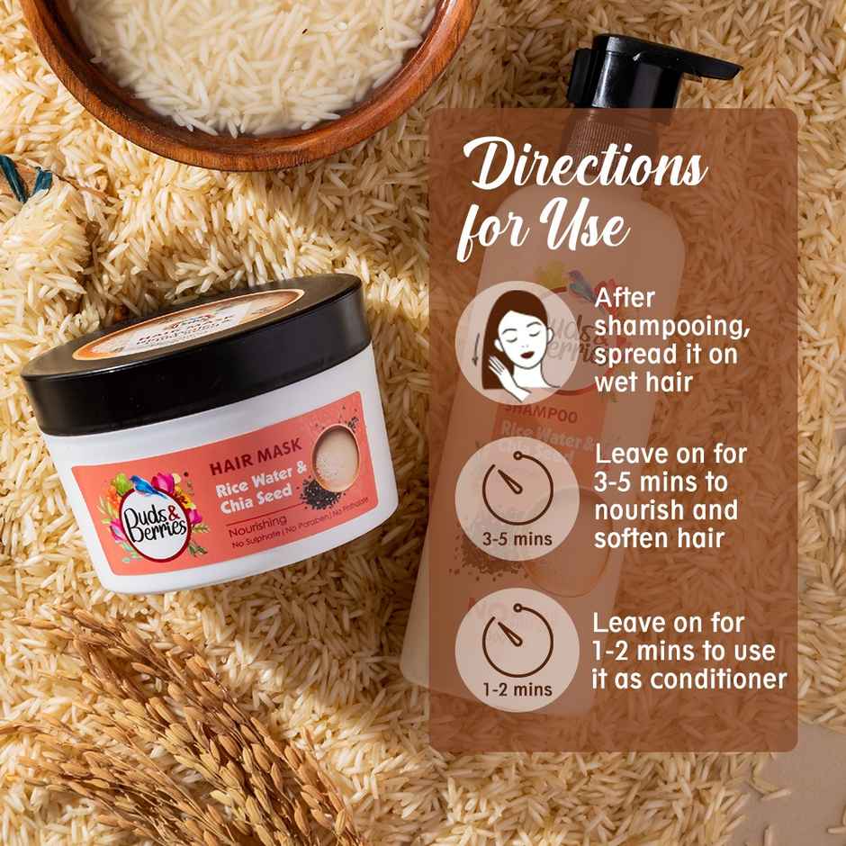 Buds & Berries Rice Water and Chia Seeds Hair Mask for 120-Hour Nourishment and Conditioning