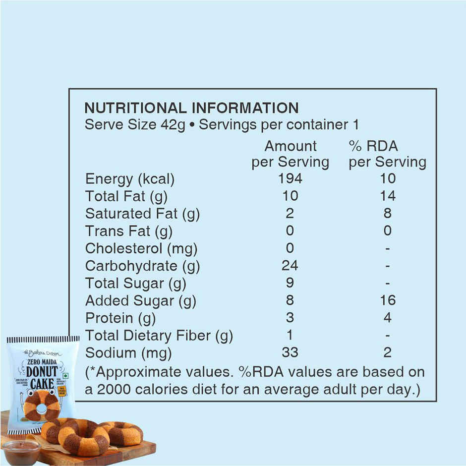 The Baker'S Dozen Zero Maida Donut Cake | Soft & Indulgent (42g) & The Baker'S Dozen Zero Maida Chocolate Brownie | Bakery Delight (55g) & The Baker'S Dozen Choco Chip Muffin | Soft & Chocolatey (45g) Combo