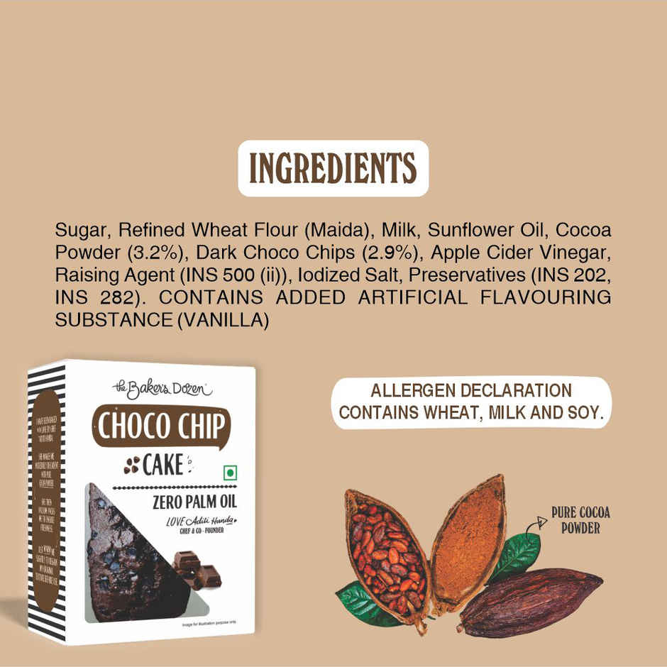 The Baker's Dozen Choco Chip Cake |Eggless Cake | Chocolate Cake | Tea Cake | Made with Cocoa Powder