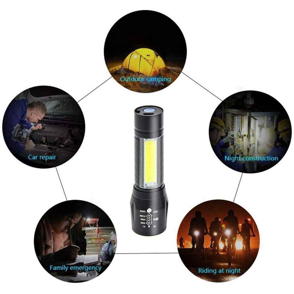 Desidiya LED Flashlight with COB Light Mini Torch Waterproof Portable LED Flashlight USB Rechargeable 3 Modes Light Flashlight - Black