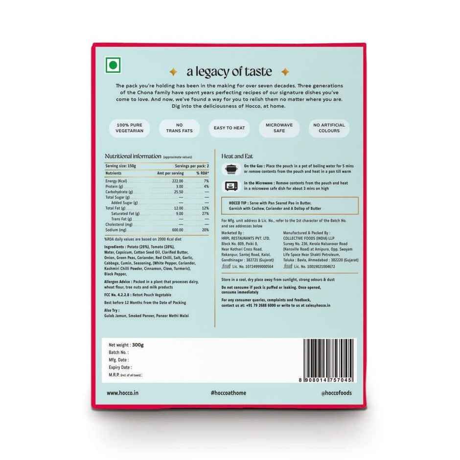 Hocco Mumbai Bhaji | Ready to Serve Curry