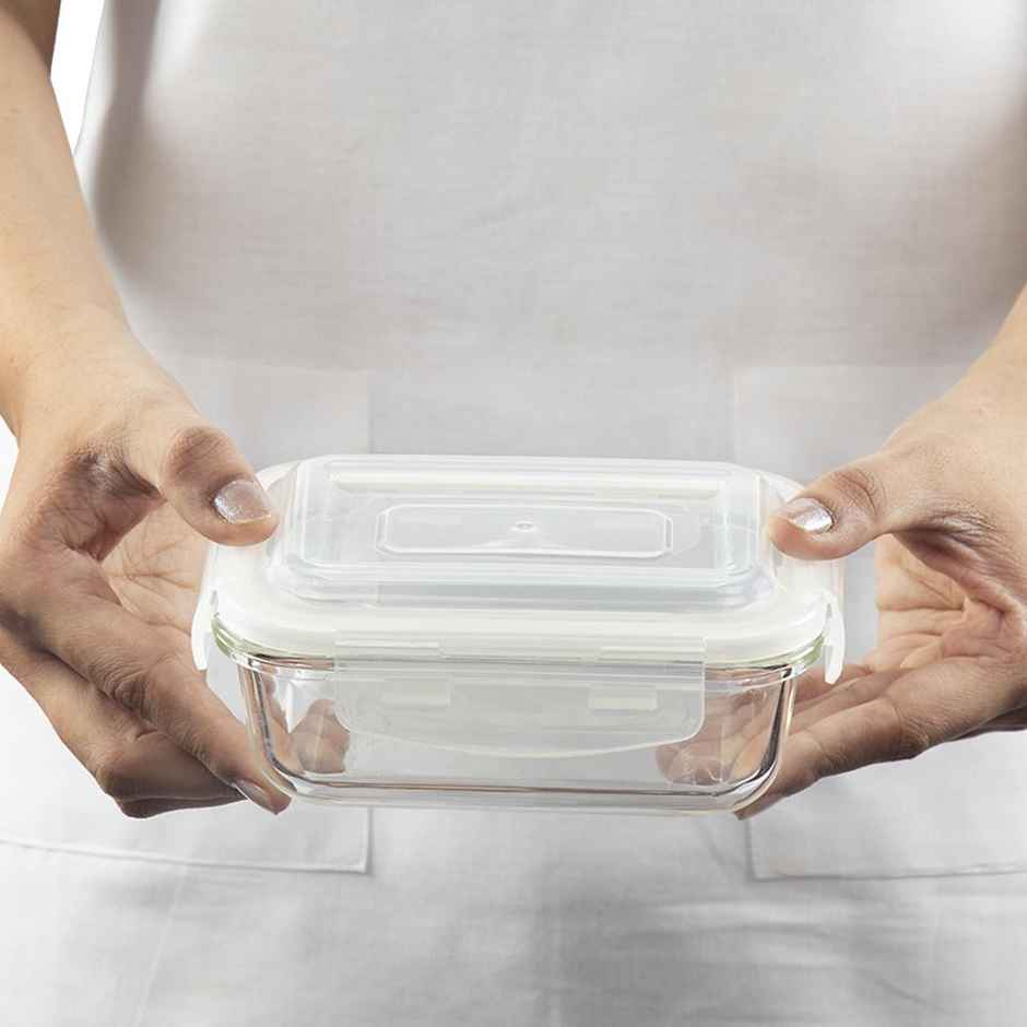 Borosil Klip N Store Storage Container With Airtight Lid (640 ml) | Borosilicate Glass