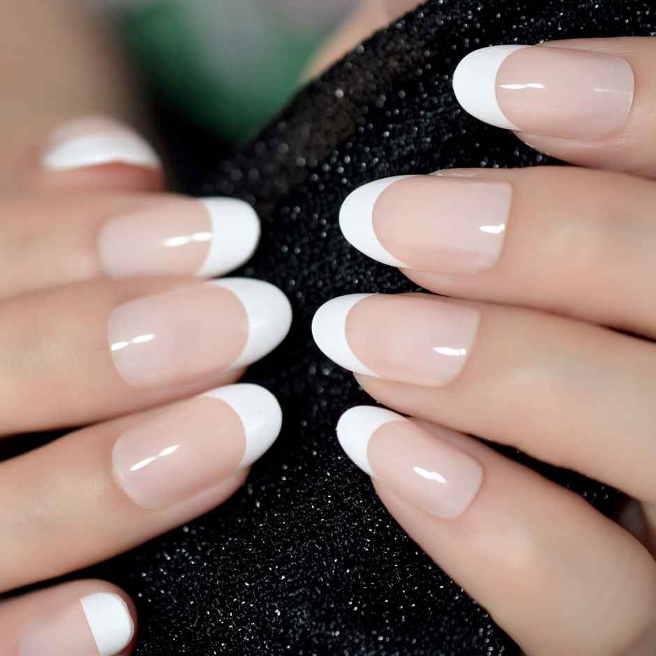 Gush Beauty Nailed It | Reusable Luxury Press On Nails | Medium Round | Manicure | Nude & White