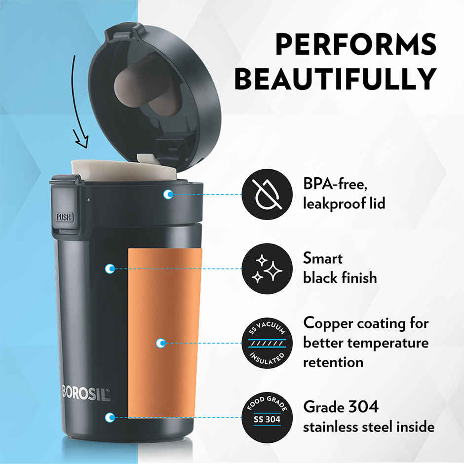 Borosil Coffeemate Double Wall Vacuum Insulated Stainless Steel Flask | 260 ml