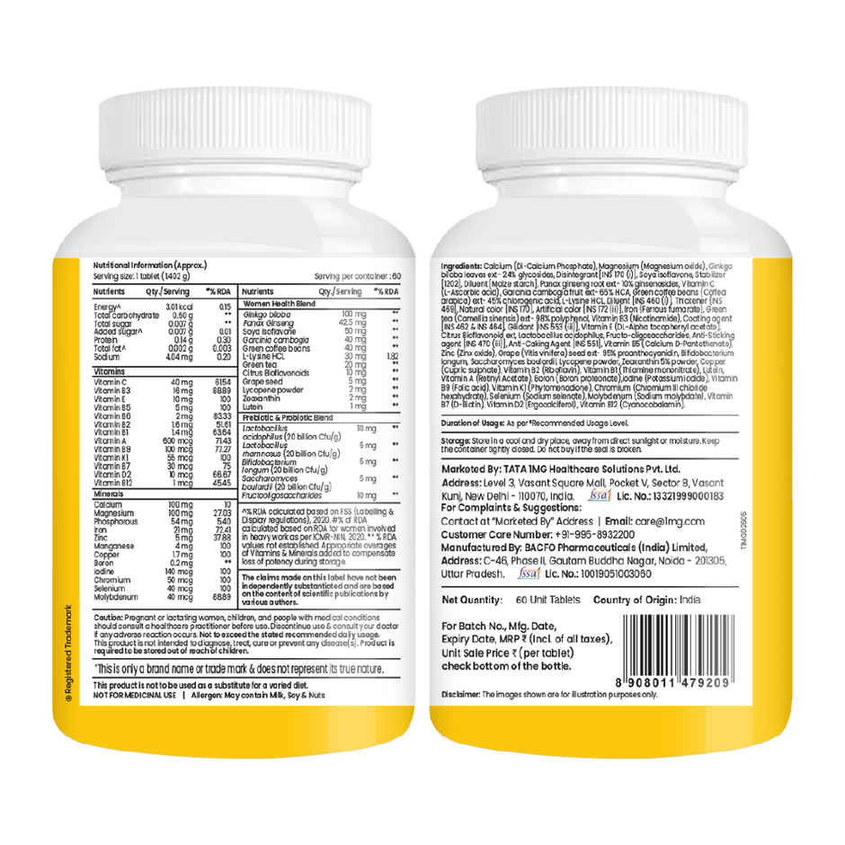 Tata 1mg Women'S Multivitamin VEG Tablet Pack Of 60 Tablets