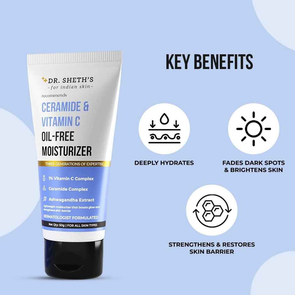 Dr. Sheth's Ceramide & Vitamin C Oil - Free Moisturizer to Hydrate, Brighten Skin