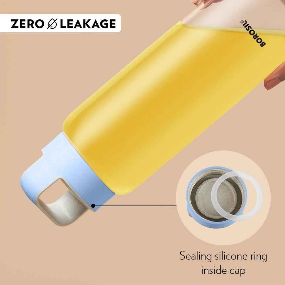 Borosil Borosilicate Glass Crysto Water Bottle With Blue Lid | Blue and Clear | 750 ml