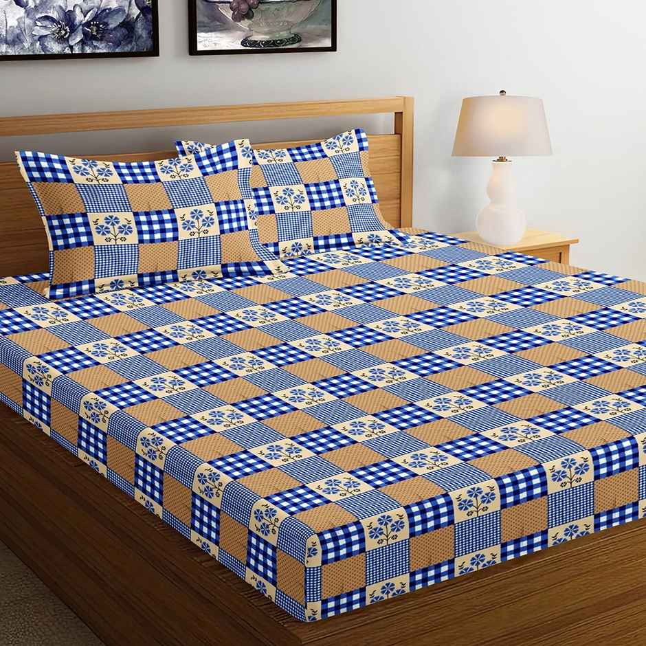 Capsicum Glaze Cotton 95 GSM Double Bedsheet with 2 Pillow Cover - Blue