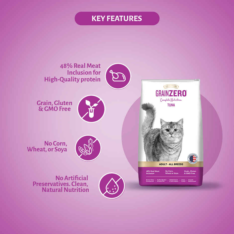 Grain Zero Tuna, Adult Dry Cat Food, 1.2 Kg + Free Cat Creamy Treat 75 g