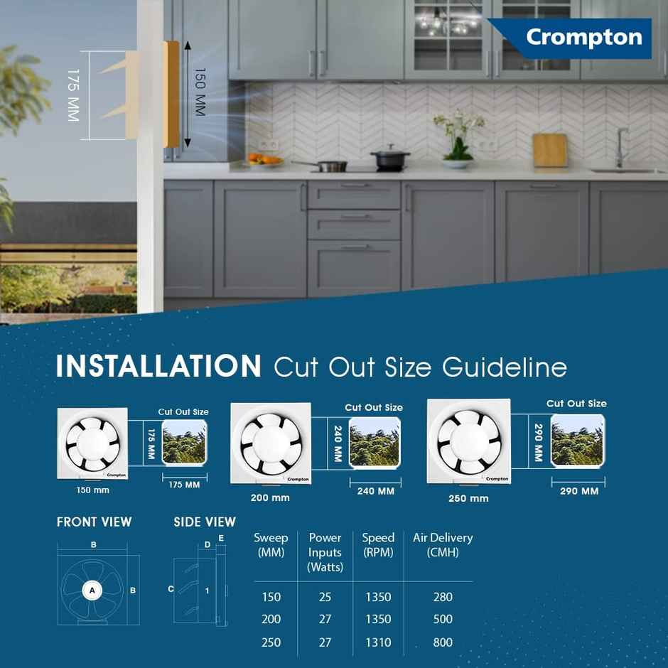 Crompton Brisk Air Neo Exhaust Fan, 200mm/8 inch, for Kitchen, Bathroom and Office, White