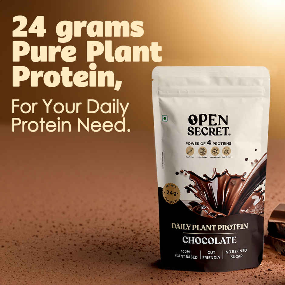 Open Secret Plant Protein | 24g Vegan Protein Per Scoop | Chocolate Flavour | No Refined Sugar