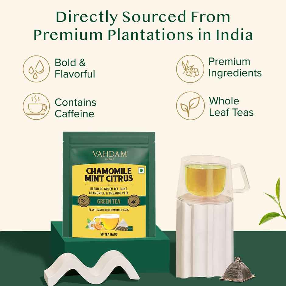 Vahdam Organic Chamomile, Mint, and Citrus Organic Green Tea