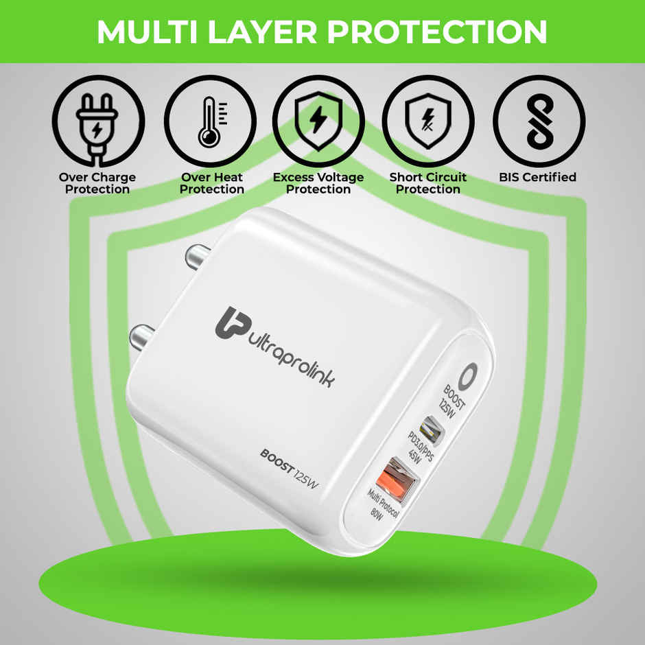 UltraProlink UM1134C 125W Dual USB Multi-Protocol Fast Travel Charger with Type C to C Cable