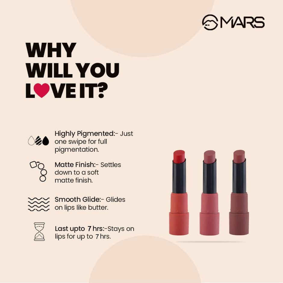 Mars Cosmetics Matte Lipsticks Box (3pcs) & Iris Damask Rose Scented Pillar Candle (2pcs) Combo