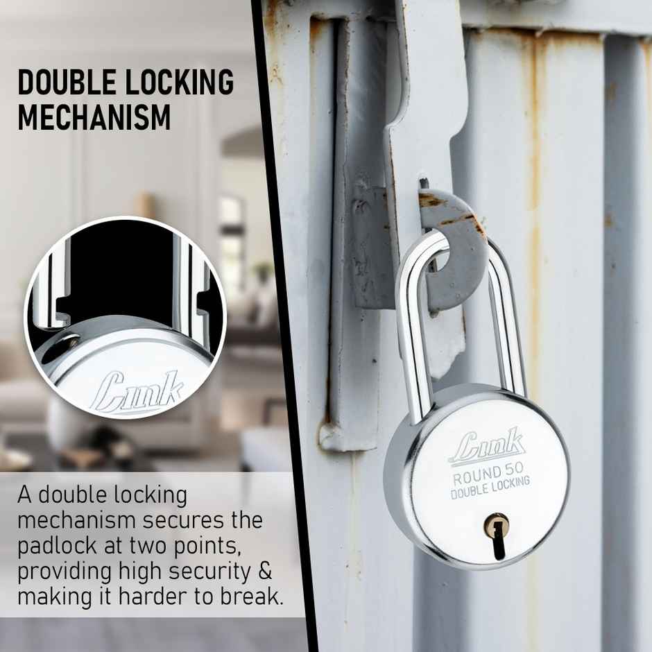 Link New Round Stainless steel 50 mm Long shackle Padlock with 3 keys