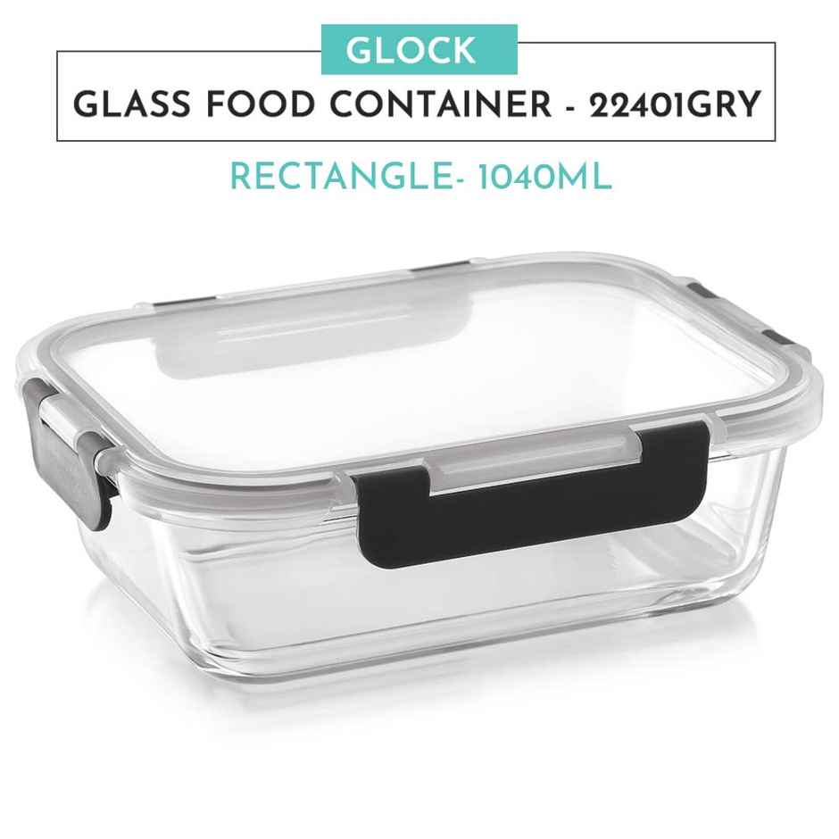 Magnus Glock 1040 ml Rectangle Grey Borosilicate Glass Container With Detachable Lock