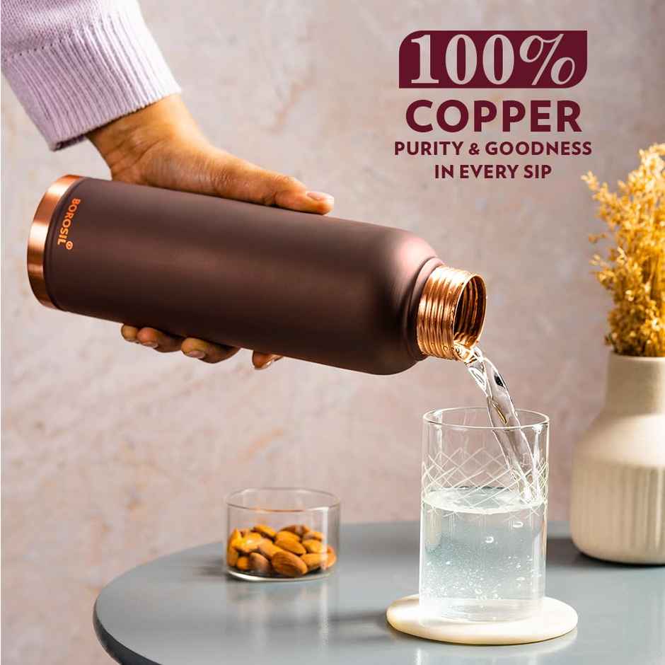 Borosil Copper Colour Copper Bottle 100% Pure | Brown | 1 L
