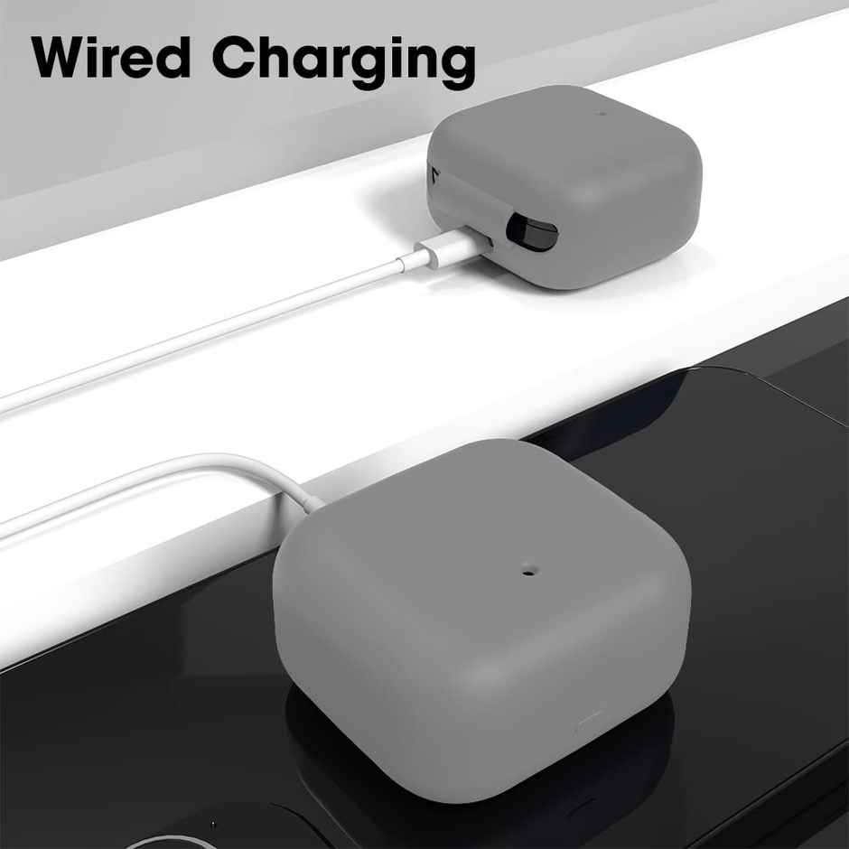 Sounce Earphone Case Cover Compatible for Realme Air Buds 3s,Soft Silicone Skin Case Cover Shock-Absorbing Protective Case with Keychain-Grey