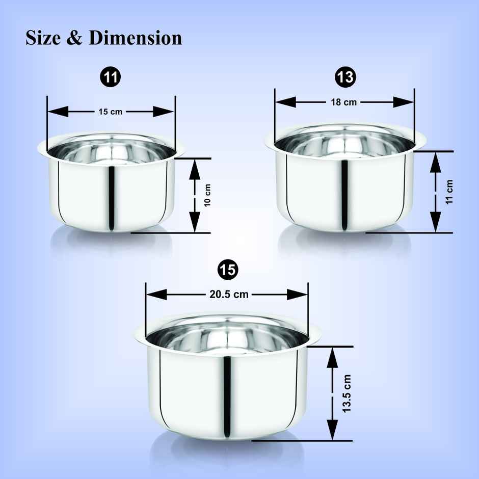 Steelera Stainless Steel Round Bottom Tope / Cookware | Food Safe | 1.4 L, 2.4 L and 3.5 L