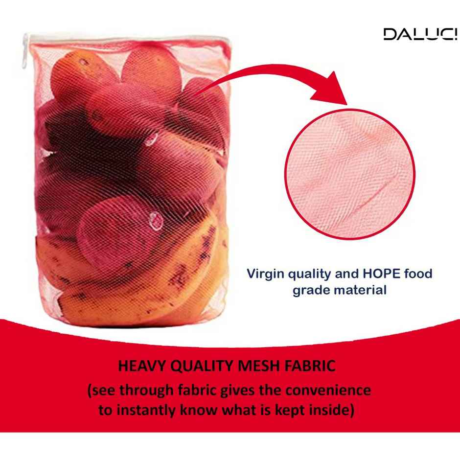 Daluci Multi-Purpose Washable Zip Mesh Bags For Vegetables and Fruits Storage | Pack Of 12