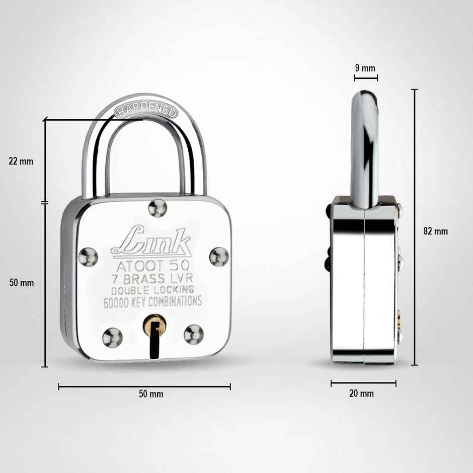 Link Stainless steel Brass Levers With Hardened Shackle Atoot 50 mm padlock with 3 Keys