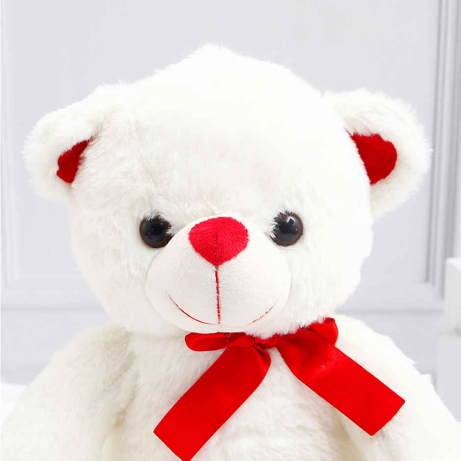 Archies White Teddy Bear with Red Bow - 30 cm