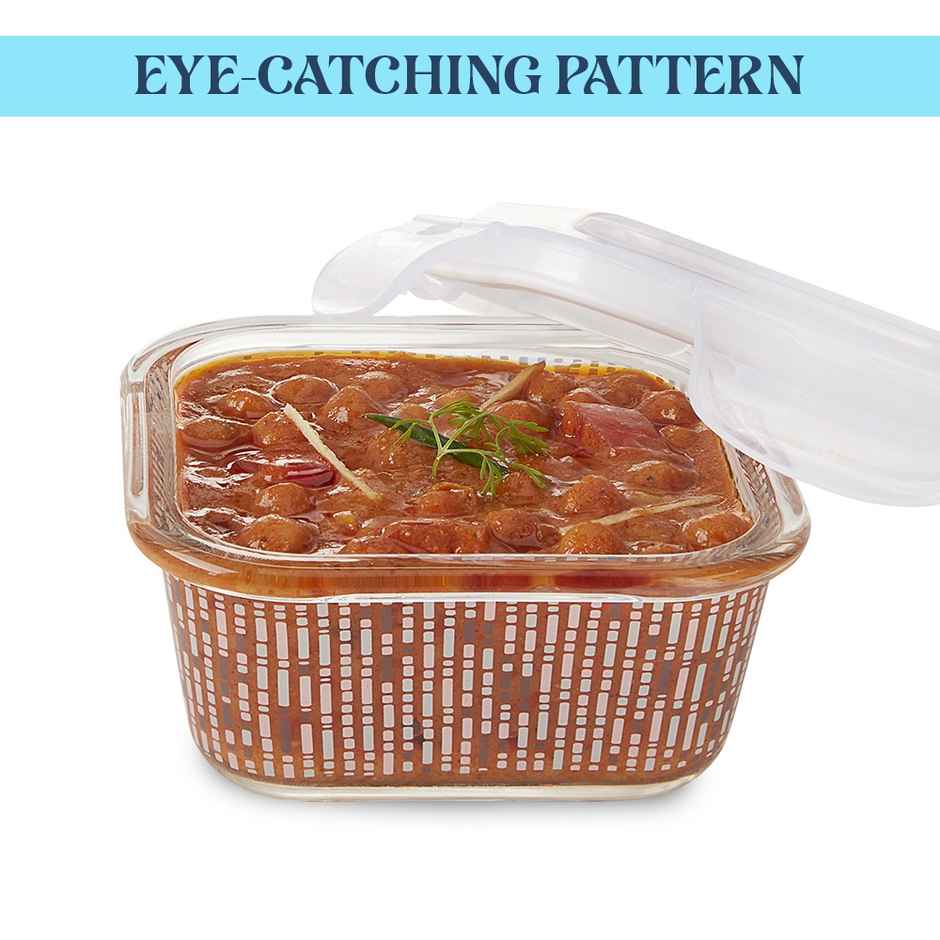 Larah Glassware Vogue Borosilicate Glass Lunchbox 3pc Square Container Set | 320ml | Microwave Safe