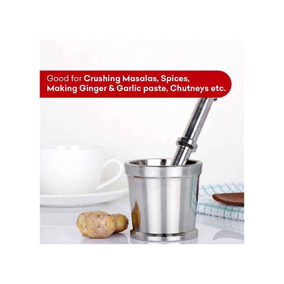 Omega Stainless Steel Mortar & Pestle Set | Khalbatta | Khal | Okhli