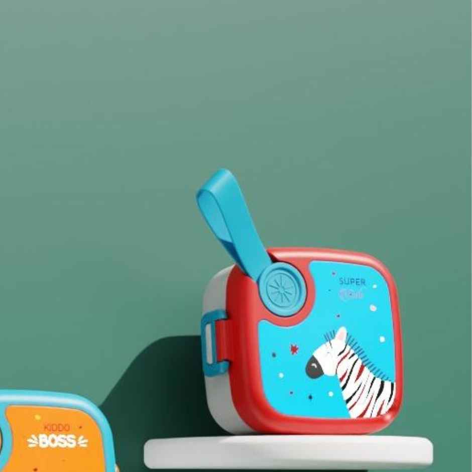 ReeQ Kids Lunch Box with Spoon | Cute Animal Print Bento | Leakproof Stainless Steel Inner Box