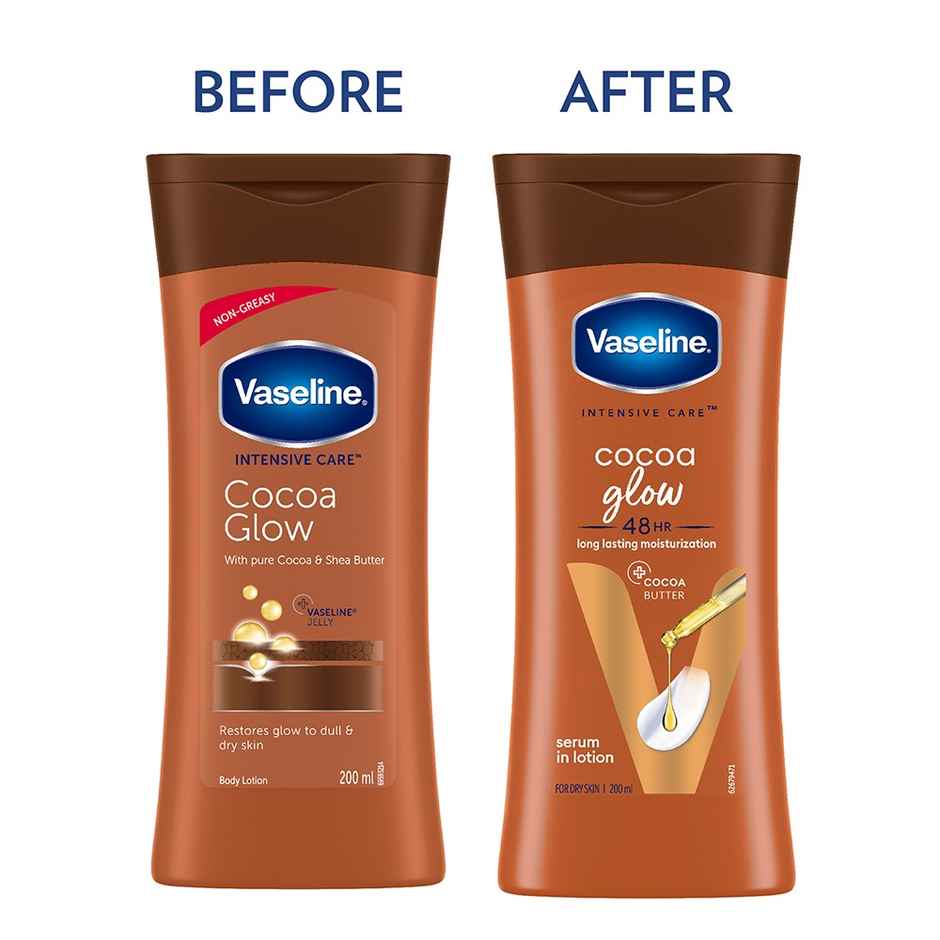 Vaseline Cocoa Glow Serum In Lotion, 100% Pure Cocoa & Shea Butter for Glowing & Soft Skin