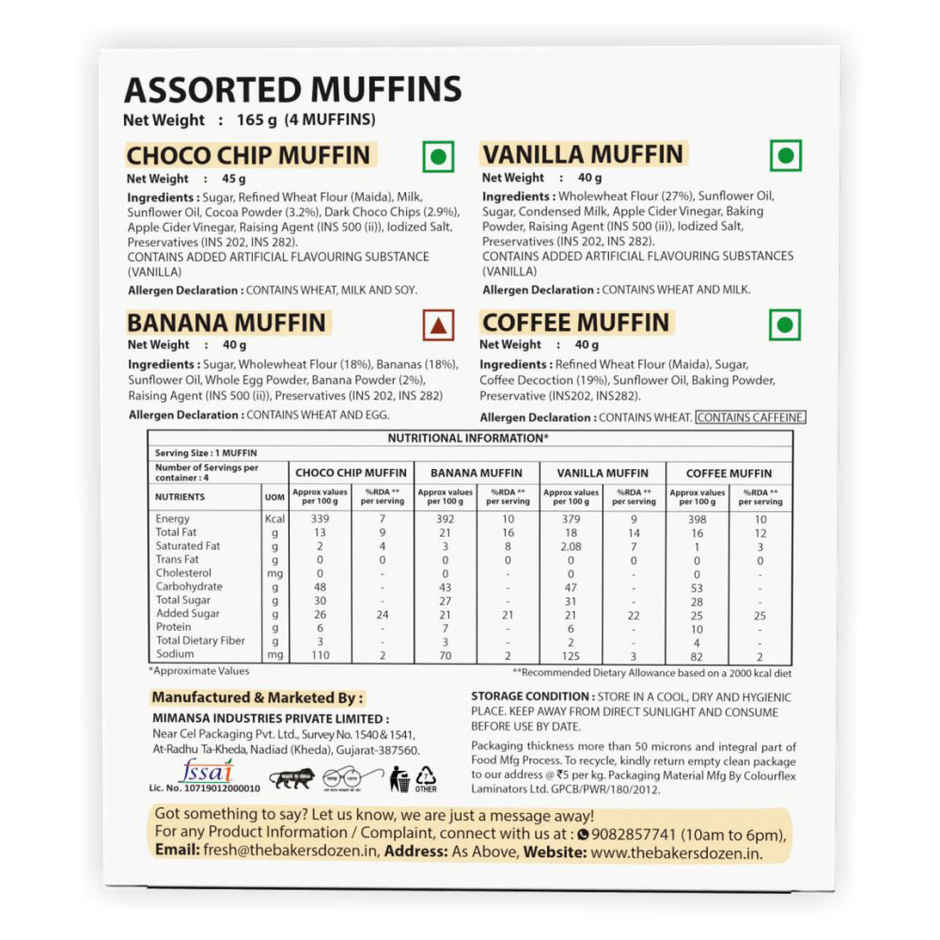 The Baker's Dozen Assorted Muffins | Chocochip Muffin | Vanilla Muffin | Banana Muffin | Cup Cakes