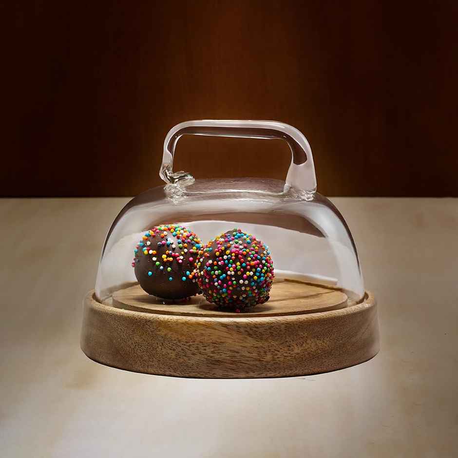 Ellementry Dome Glass Cloche With Wooden Base- Small