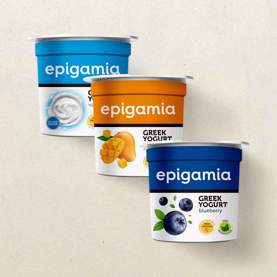 Epigamia Natural Greek Yogurt(90gms), Epigamia Blueberry Greek Yogurt(90gms) & Epigamia Greek Yogurt Alphonso Mango(90gms) Combo