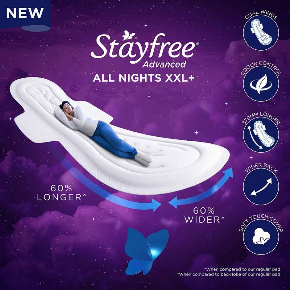 Stayfree Advanced All Nights sanitary Pads | XXL | 8 pcs