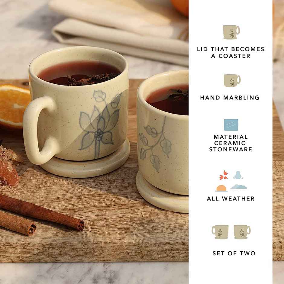 Ellementry Fiore Ceramic Mug Set of Two with Lid